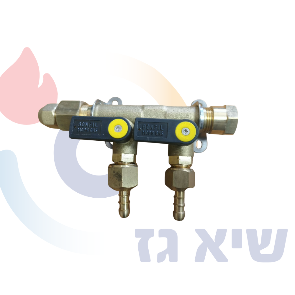 סעפת לגז 2 יציאות לצינור גומי- מפצל ל2 נקודות גז